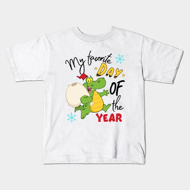 Cute Crocodile Santa Kids T-Shirt by O.M design